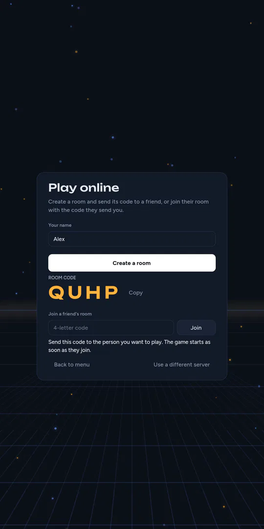 Creating a room to play online with a friend