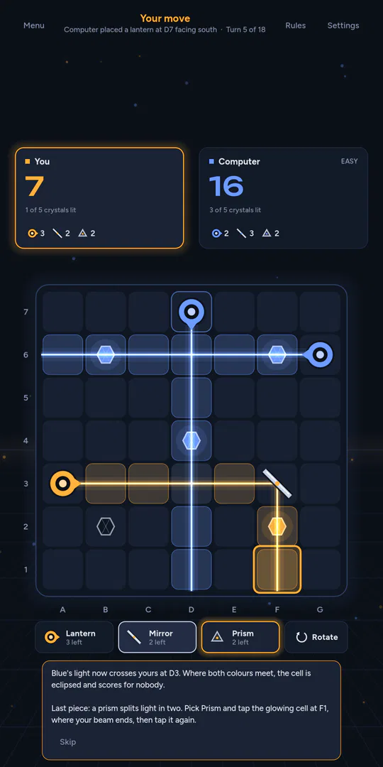 The tutorial teaching how to place a lantern